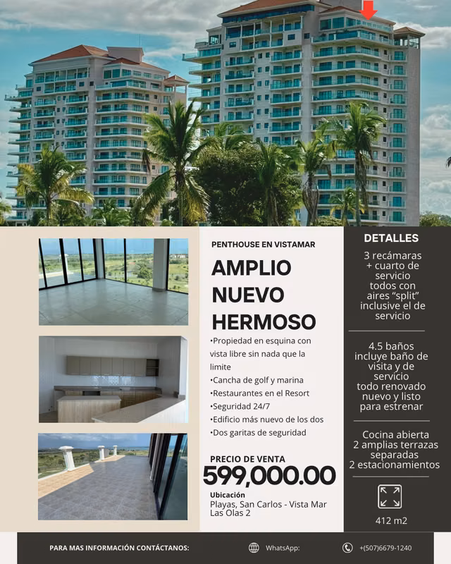 SE VENDE PENTHOUSE NUEVO EN PLAYA VISTAMAR RESORT - EDIFICIO LAS OLAS II - DIRECTO PROPIETARIOS - foto 1