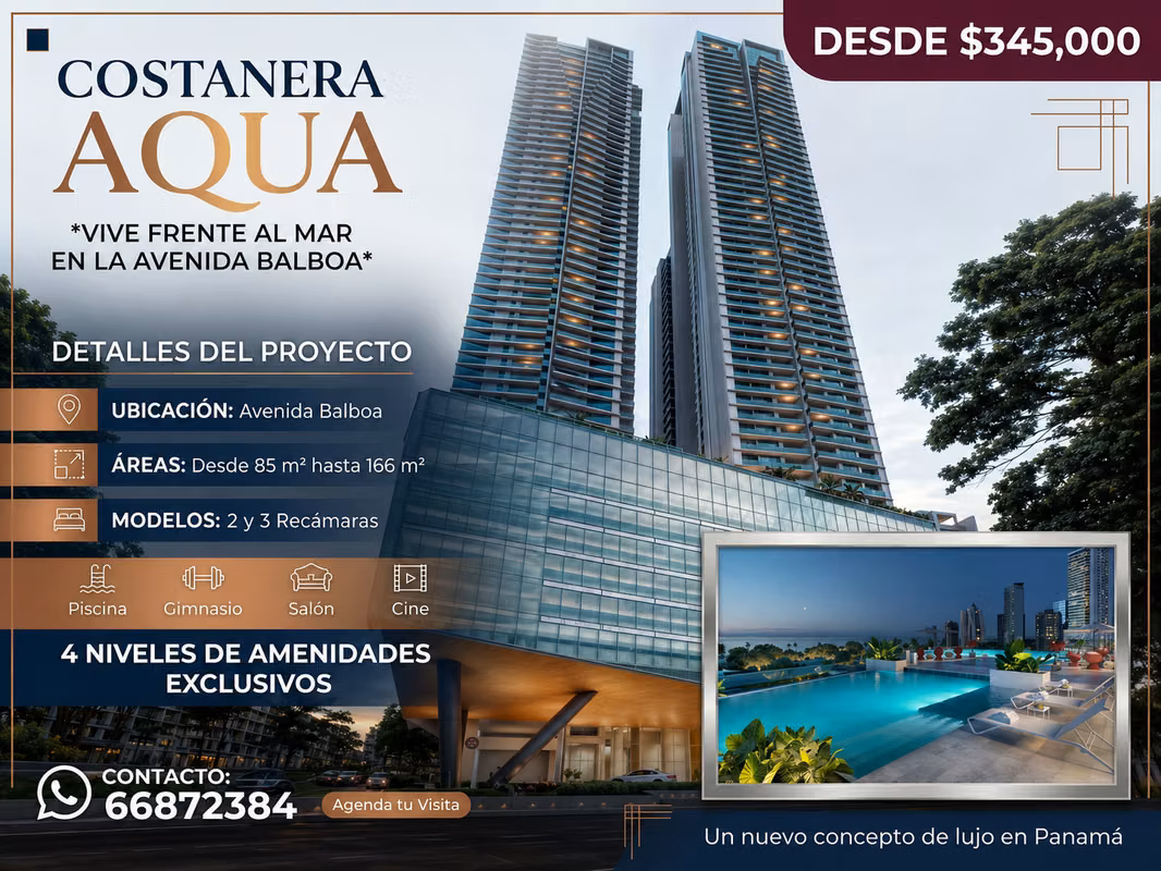Apartamentos en Venta – Costanera Aqua – Avenida Balboa – Vista al Mar - foto 1