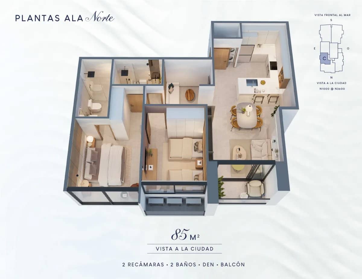 Costanera Aqua T200 |Ala Nort, 85.5 m² a 90.7 m², 2 Rec + Den, Vista Ciudad - photo 1
